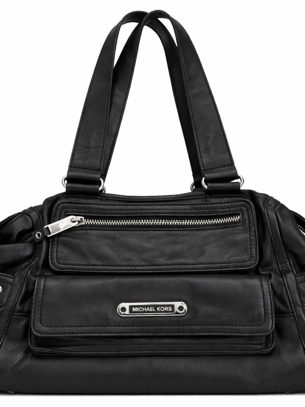 Michael Kors Black Leather Shoulder Bag with Front Pockets